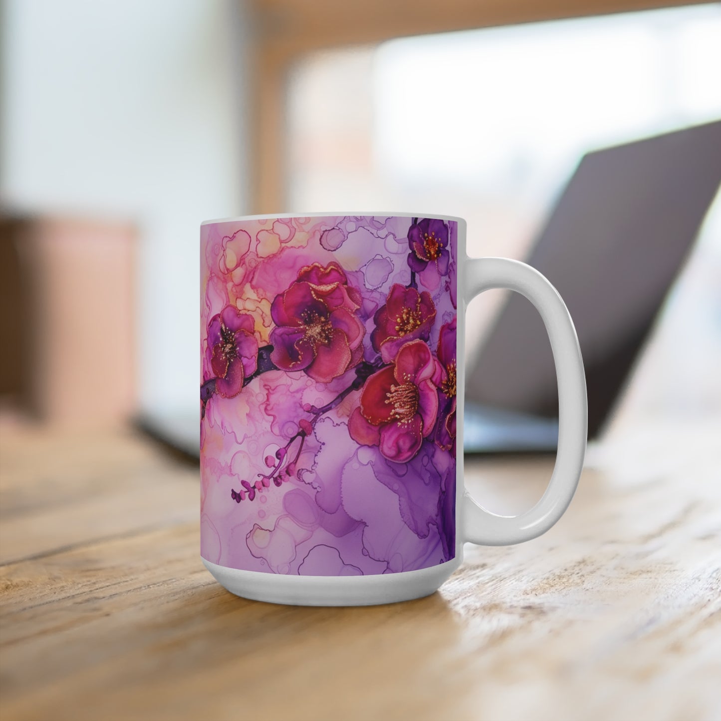 Alcohol Ink Plum Blossom Mug 15oz