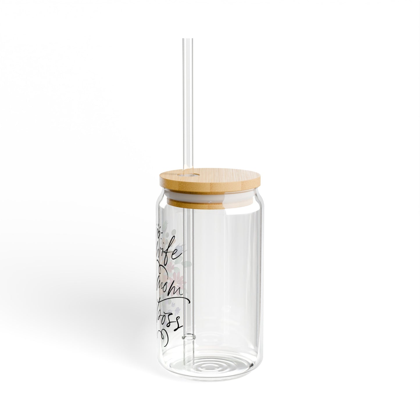 Wife Mom Boss Floral Sipper Glass, 16oz