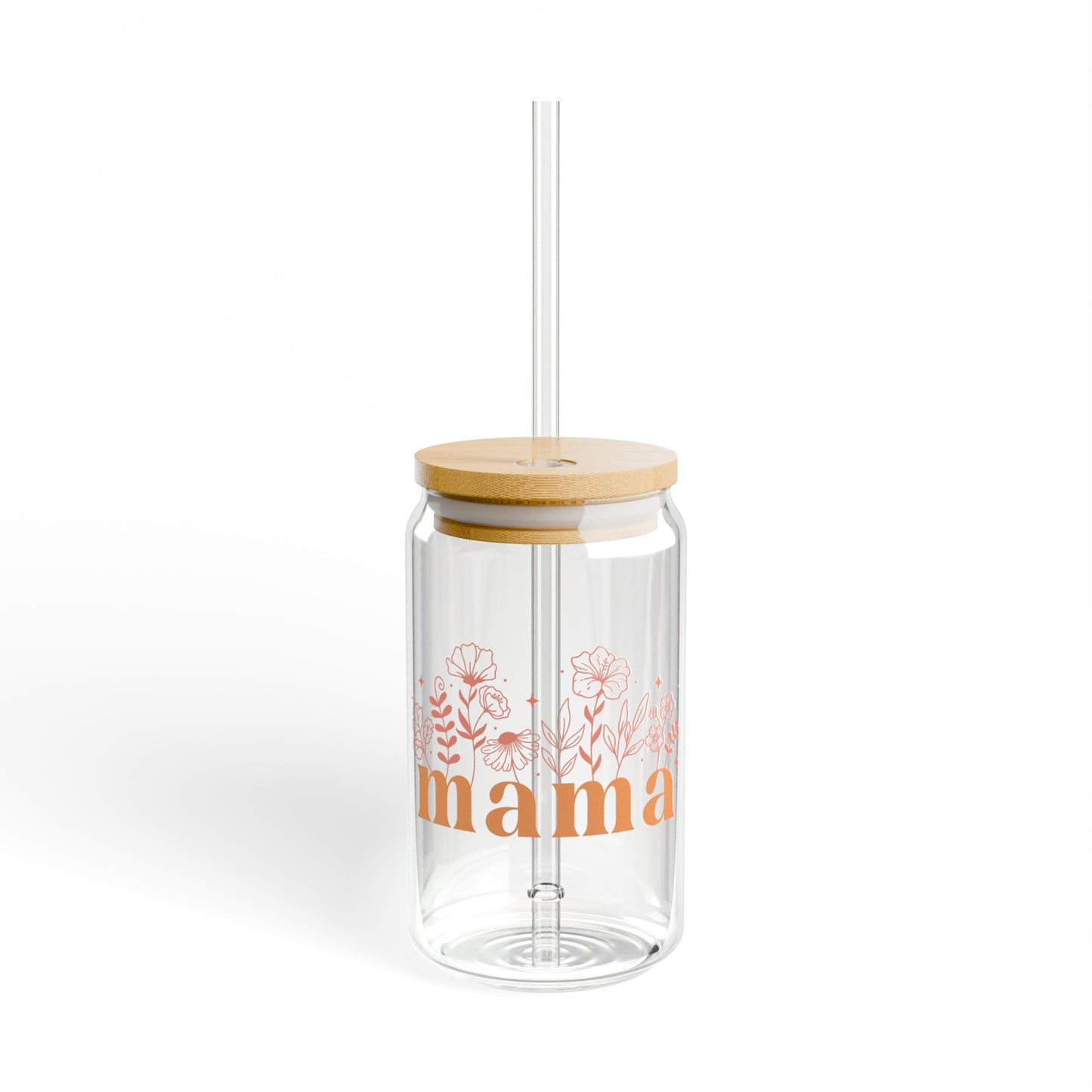 Mama Orange Floral Sipper Glass, 16oz