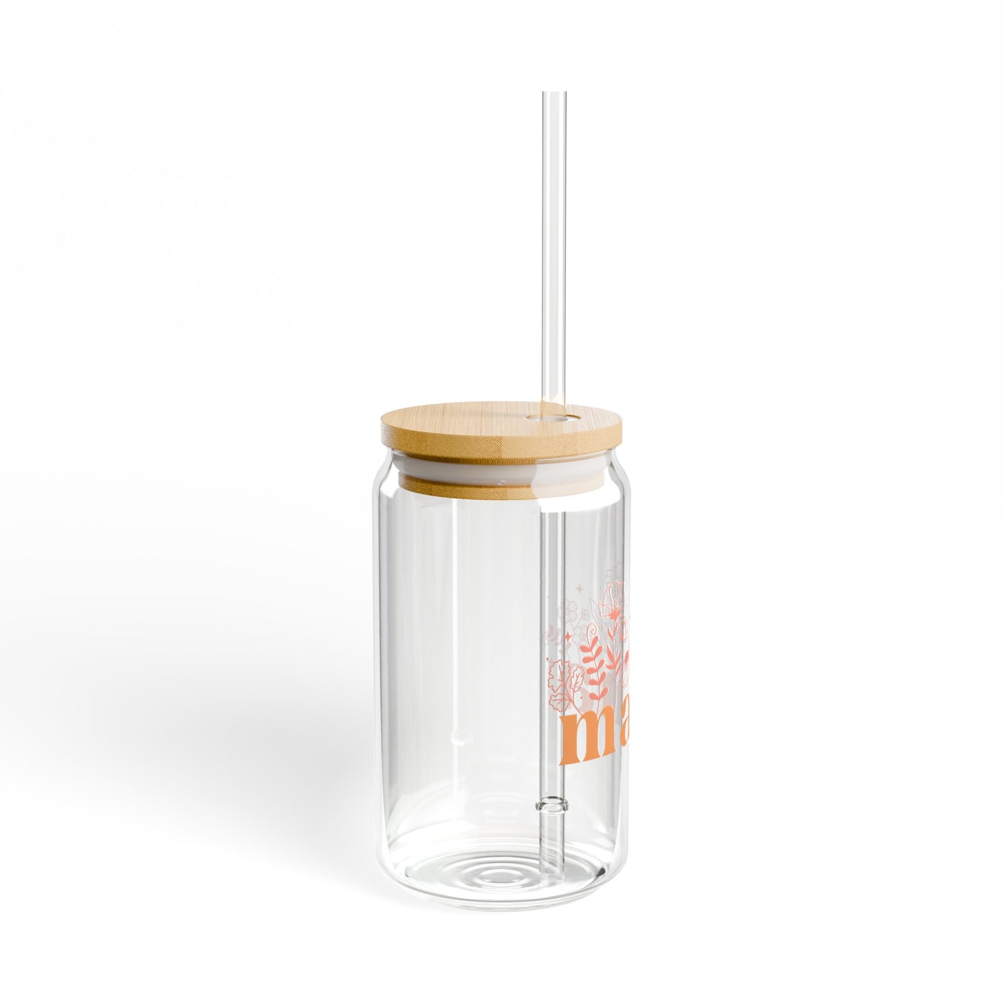 Mama Orange Floral Sipper Glass, 16oz