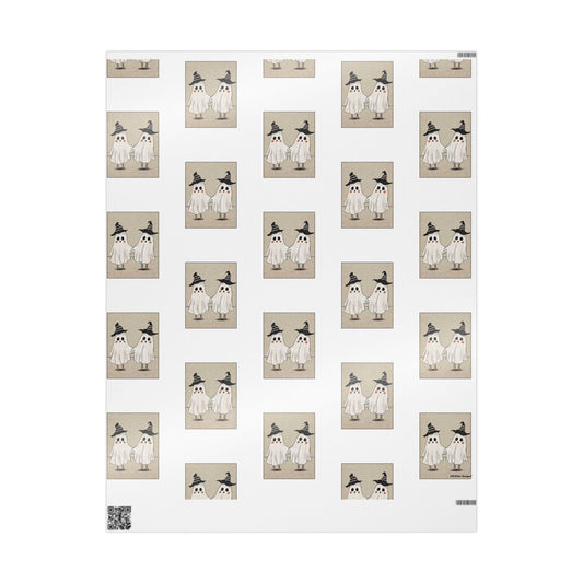 2 Ghosts Holding Hands Wrapping Paper | Cute & Spooky Halloween Gift Wrap