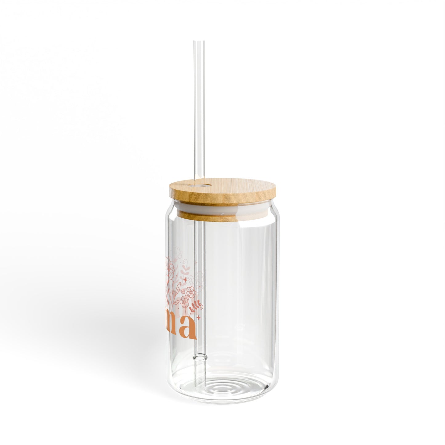 Mama Orange Floral Sipper Glass, 16oz