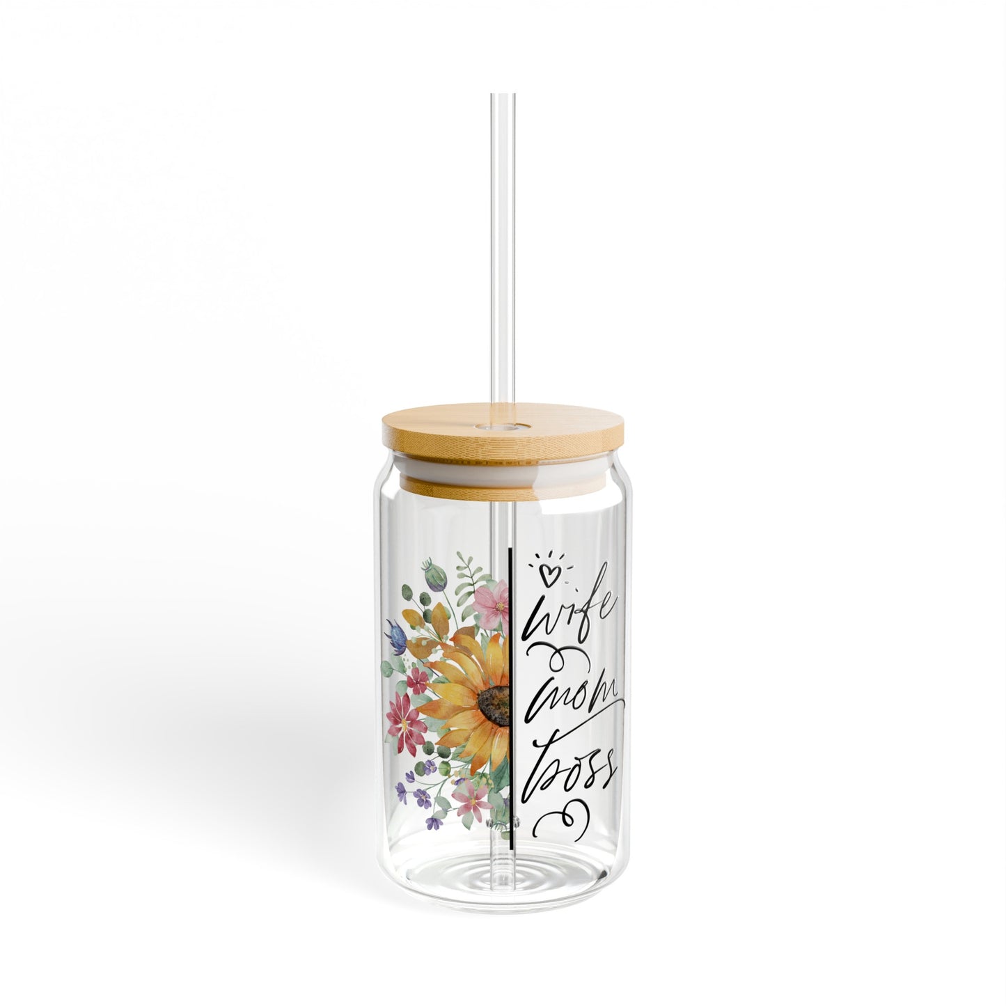 Wife Mom Boss Floral  Sipper Glass, 16oz