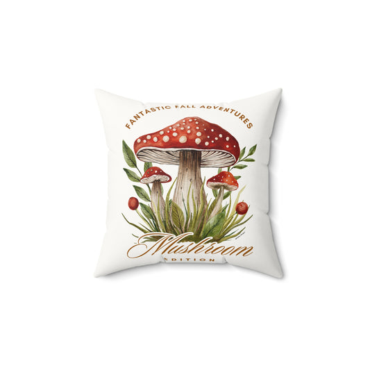 Fall Adventure Mushroom Edition Faux Suede Square Pillow | Cozy Autumn Home Decor
