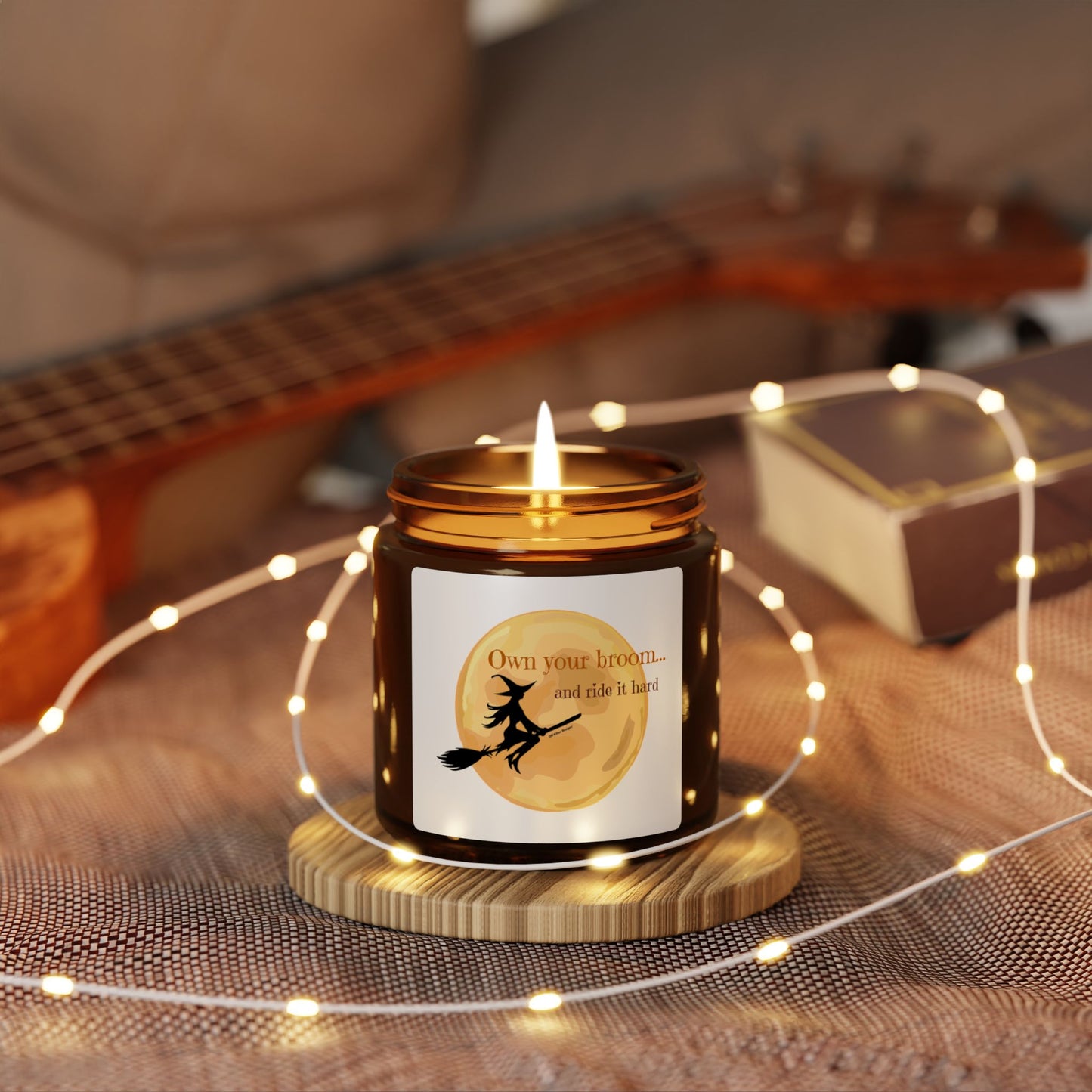 Own your broom, and ride it hard Scented Soy Candle (Multi-Size, Amber Jar)