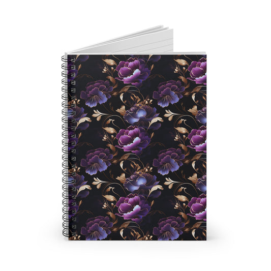 Dark Purple Floral Spiral Notebook - Ruled Line