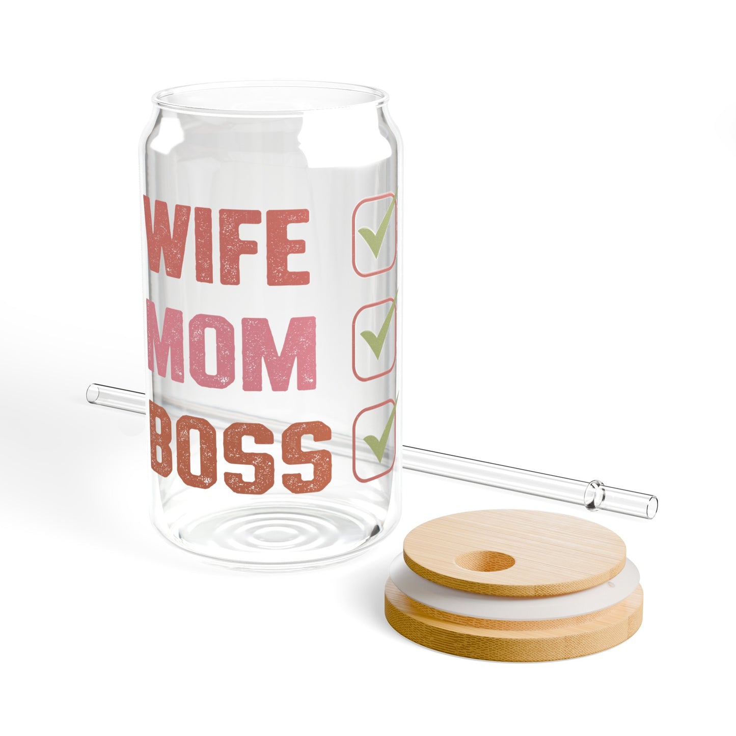 Wife Mom Boss Sipper Glass, 16oz
