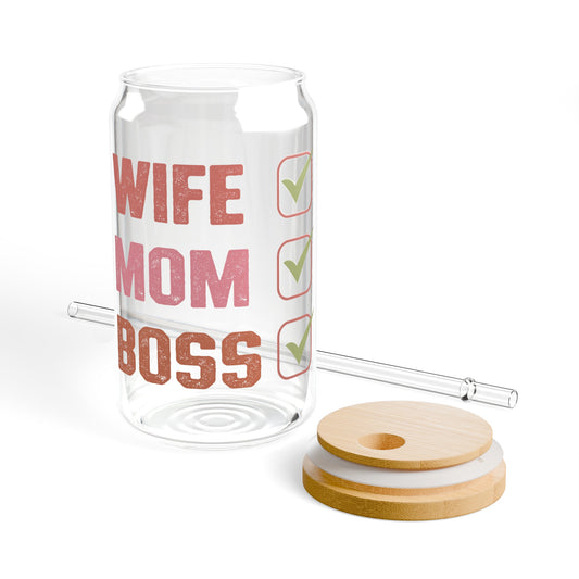 Wife Mom Boss Sipper Glass, 16oz